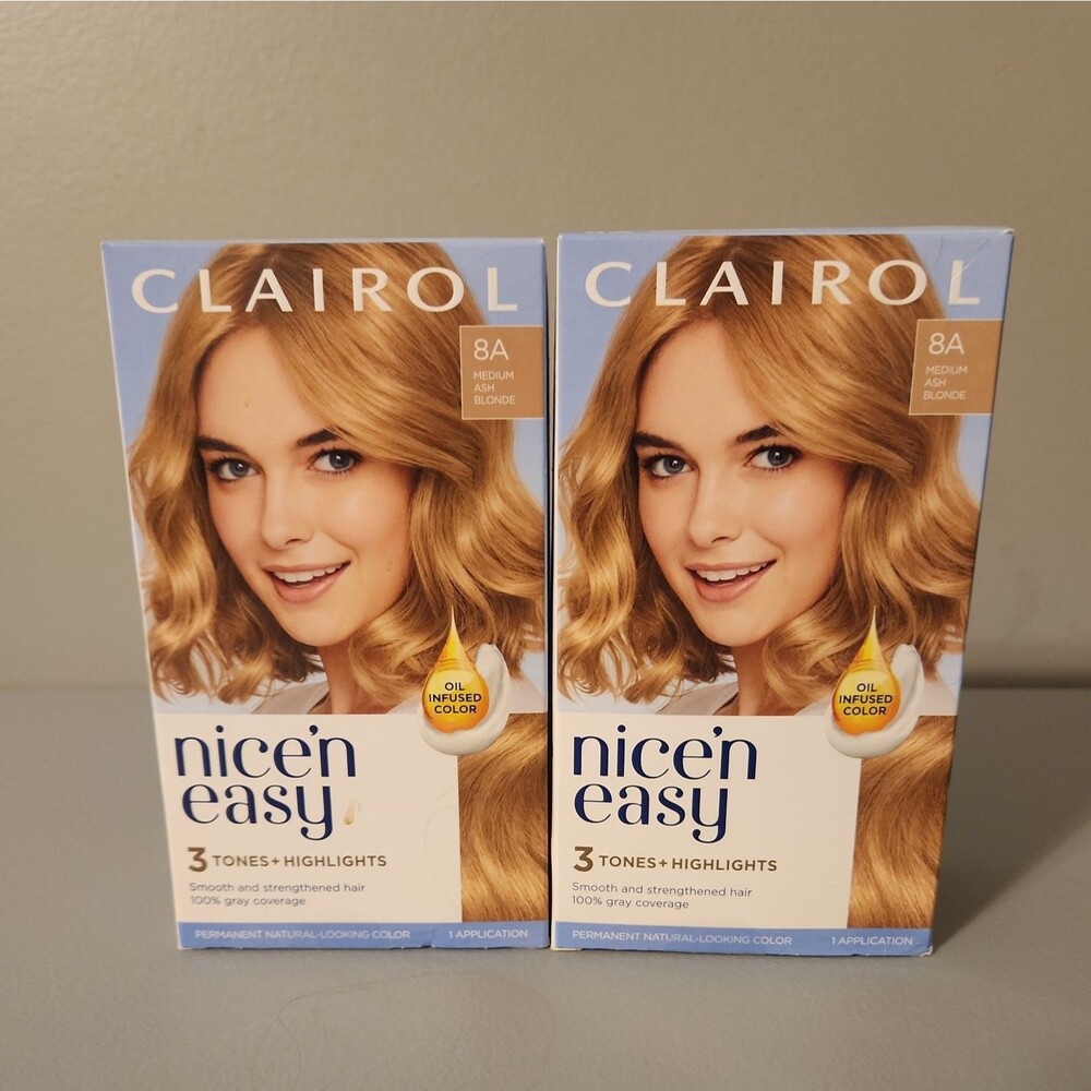 Clairol Nice' n Easy Permanent Hair Color, 8A Medium Ash Blonde, 2 Pack